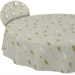 Weihnachtstischdecke Stofftischdecke Tischwäsche abwaschbar Tischtuch Baumwolle Polyester Weihnachtsbaum - Rund 100 cm, Schnittkante