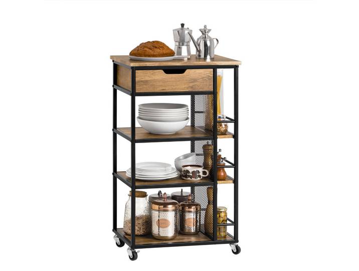 SoBuy Küchenwagen Vintagebraun, Schwarz, Braun, Holzwerkstoff, Metall, 50x87x37 cm, Esszimmer, Servierwagen