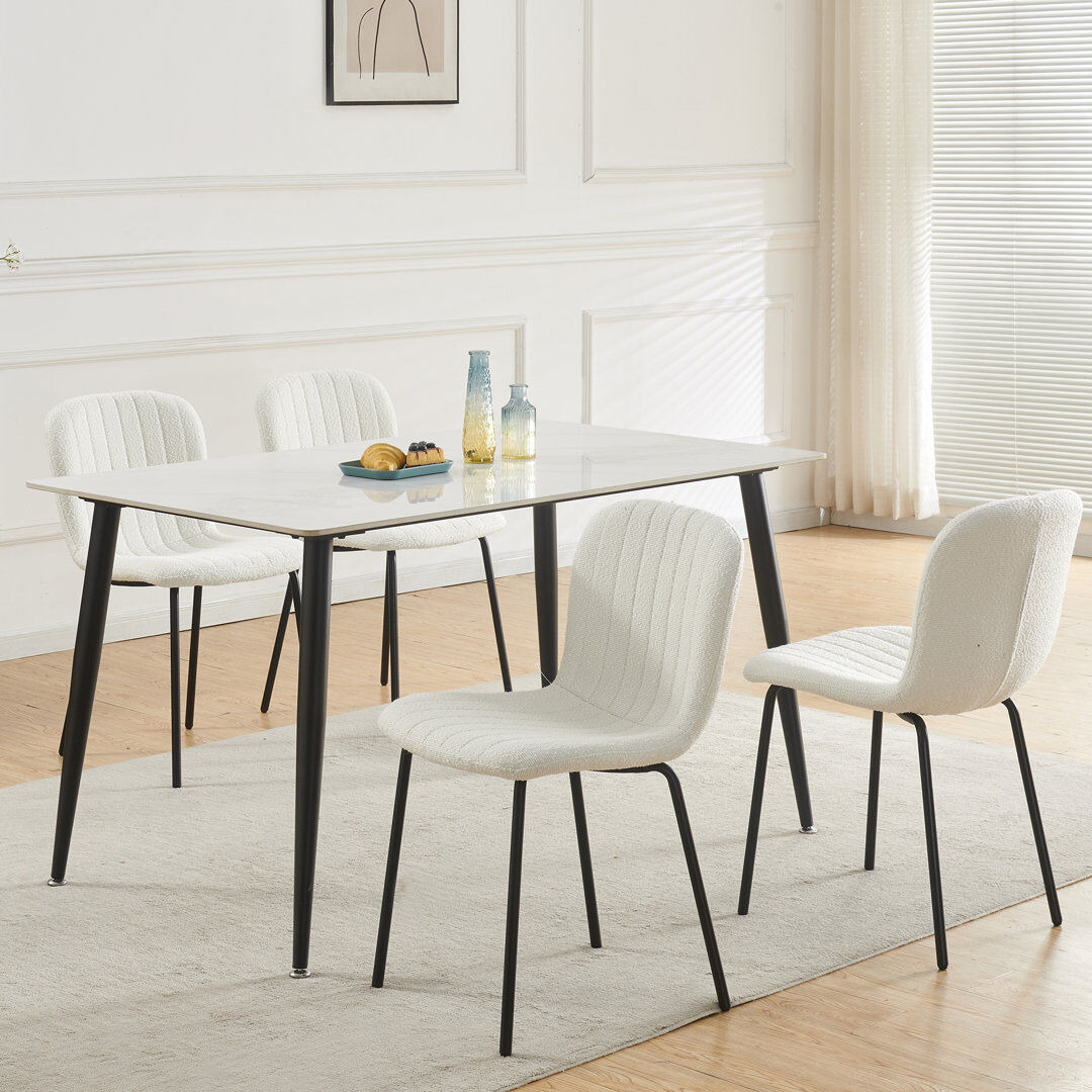 George Oliver Linen Fabric Dining Chairs Upholstered Chairs Beige 222.25cm H X 113.03cm W X 101.6cm D