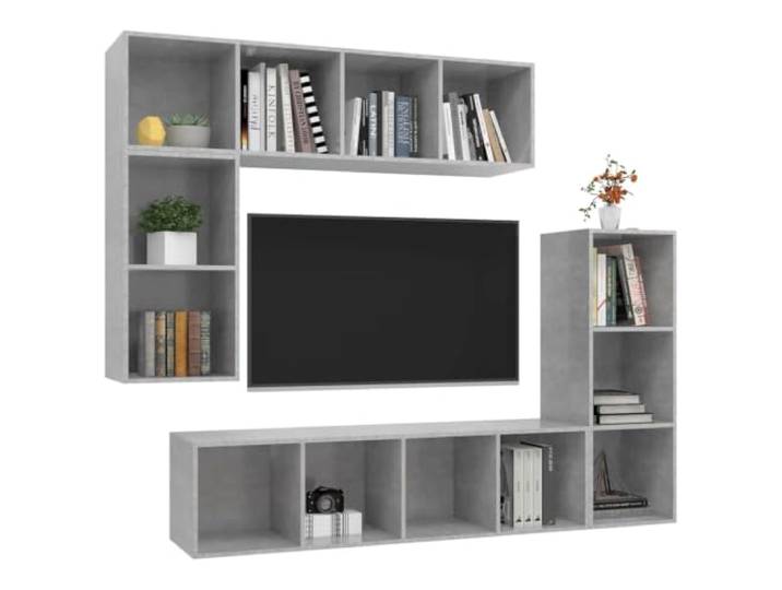 GKHPYURE TV-Set 4-teilig, Grau, Beton, Holz, mehrschichtig Wandmontage, TV-Regale, HiFi-Schrank, 37x37x72-107-142,5 cm