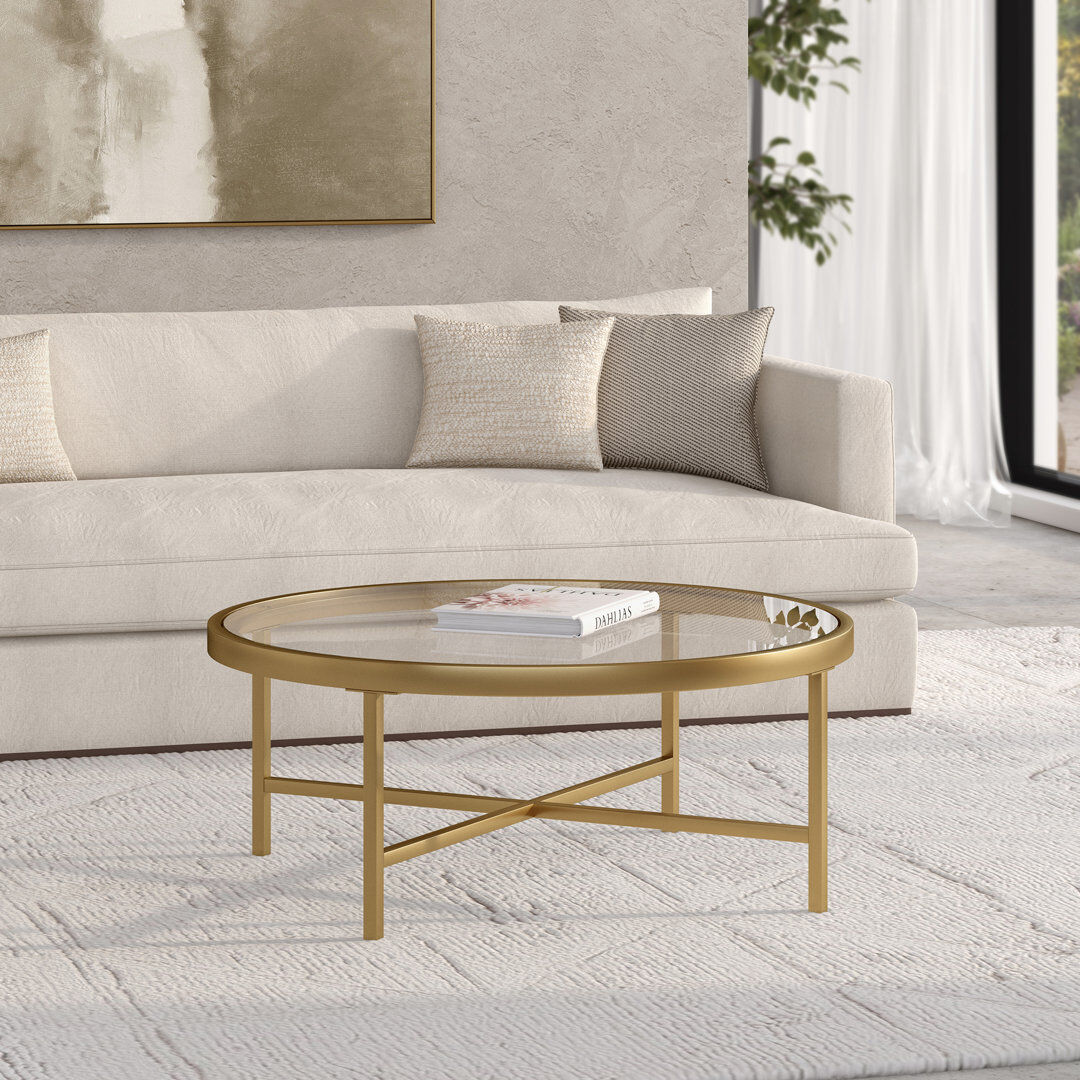 Blue Elephant Cross Legs Coffee Table Gold 38.1cm H X 91.4cm W X 91.4cm D