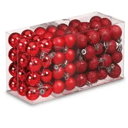 Relaxdays Weihnachtskugeln im 96er Set, glitzernde, matte & glänzende Baumkugeln, Weihnachtsbaumdeko, Kunststoff, rot