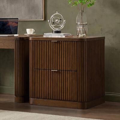 "HULALA HOME Emmanuel Modern 28.5"" Fluted File Cabinet Oak Veneer 2-Drawer Independent Locking"