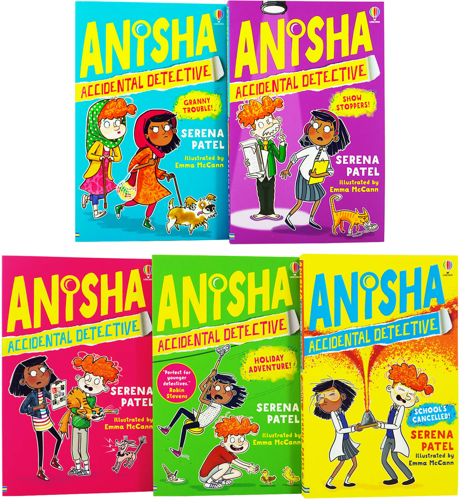 Usborne Anisha Accidental Detective 5 Books Collection Set (Anisha Accidental Detective, Schools Cancelled!, Granny Trouble!, Show Stoppers & MORE!)