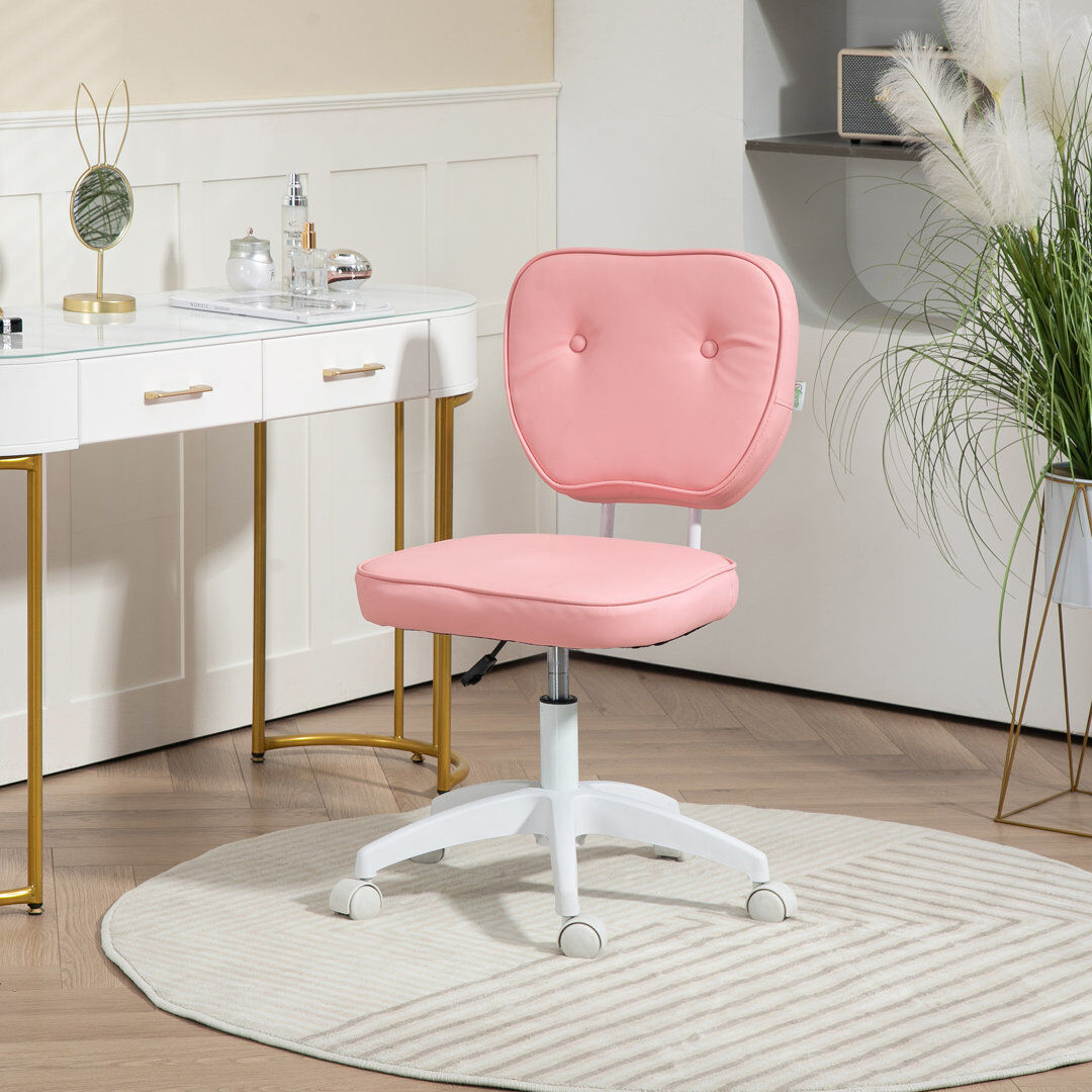 Inbox Zero Vanity Task Chair with Adjustable Height, Armless, Pink Pink 92cm H X 46cm W X 59cm D