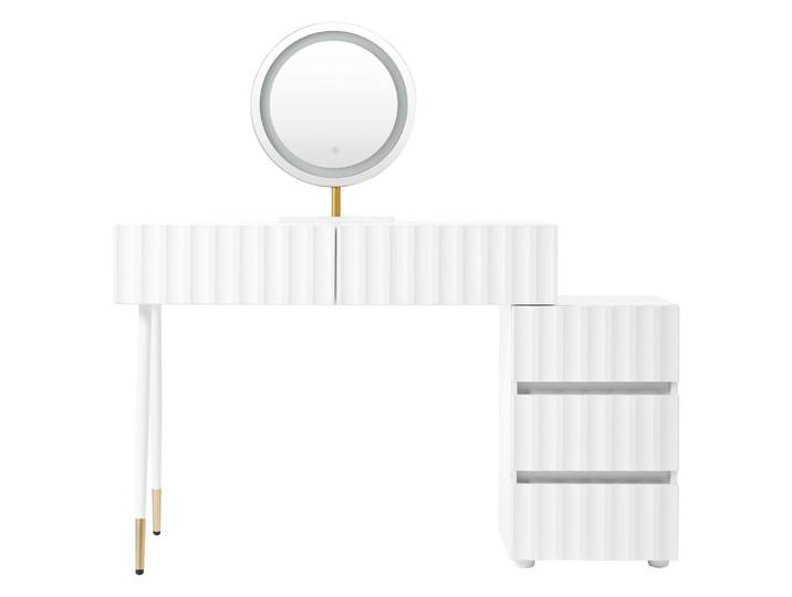 Coiffeuse blanche avec design ondulé, miroir éclairage LED