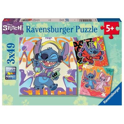Kinderpuzzle 3x49 Teile - Disney Stitch - Einfach nur spielen