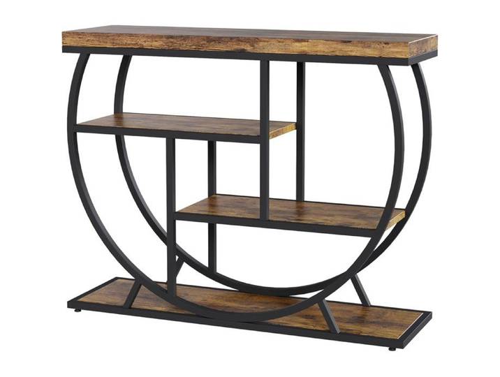 Table Console Étroite à 4 Niveaux Console Meuble Table d'Appoint avec Étagères en Métal pour Salon Entrée Couloir marron rétro