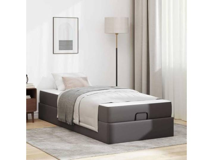 YUOTYRKTEJRSG Matte Oberfläche Schlafzimmer Stil 80x200 cm Grau Bettgestell mit Matratze 2er Set Grau PVC 80x200cm Stabiler Lattenrost, Komfort Schaumstoff, Stauraum unter dem Bett für