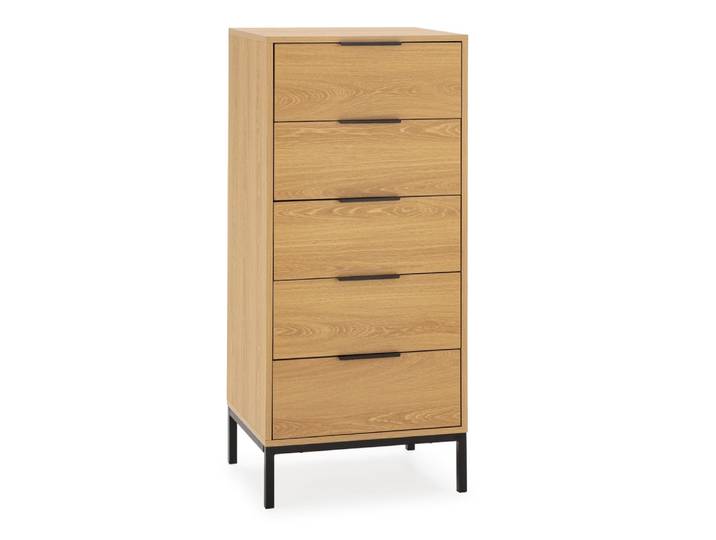 Commode haute 5 tiroirs couleur chêne