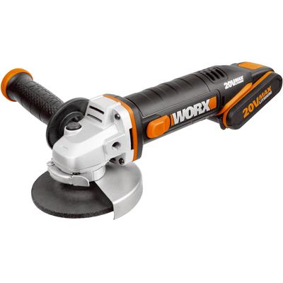 Akku-Winkelschleifer WORX "WX800", schwarz, B:7,2cm H:7,2cm T:28cm, Schleifmaschinen, ergonomisches Design, inkl. 2 Akkus & Ladegerät