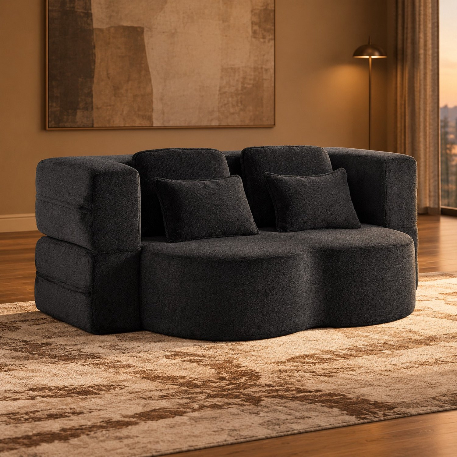 CHICFURN Slaapbank - Opvouwbaar vloermodel - Zwart