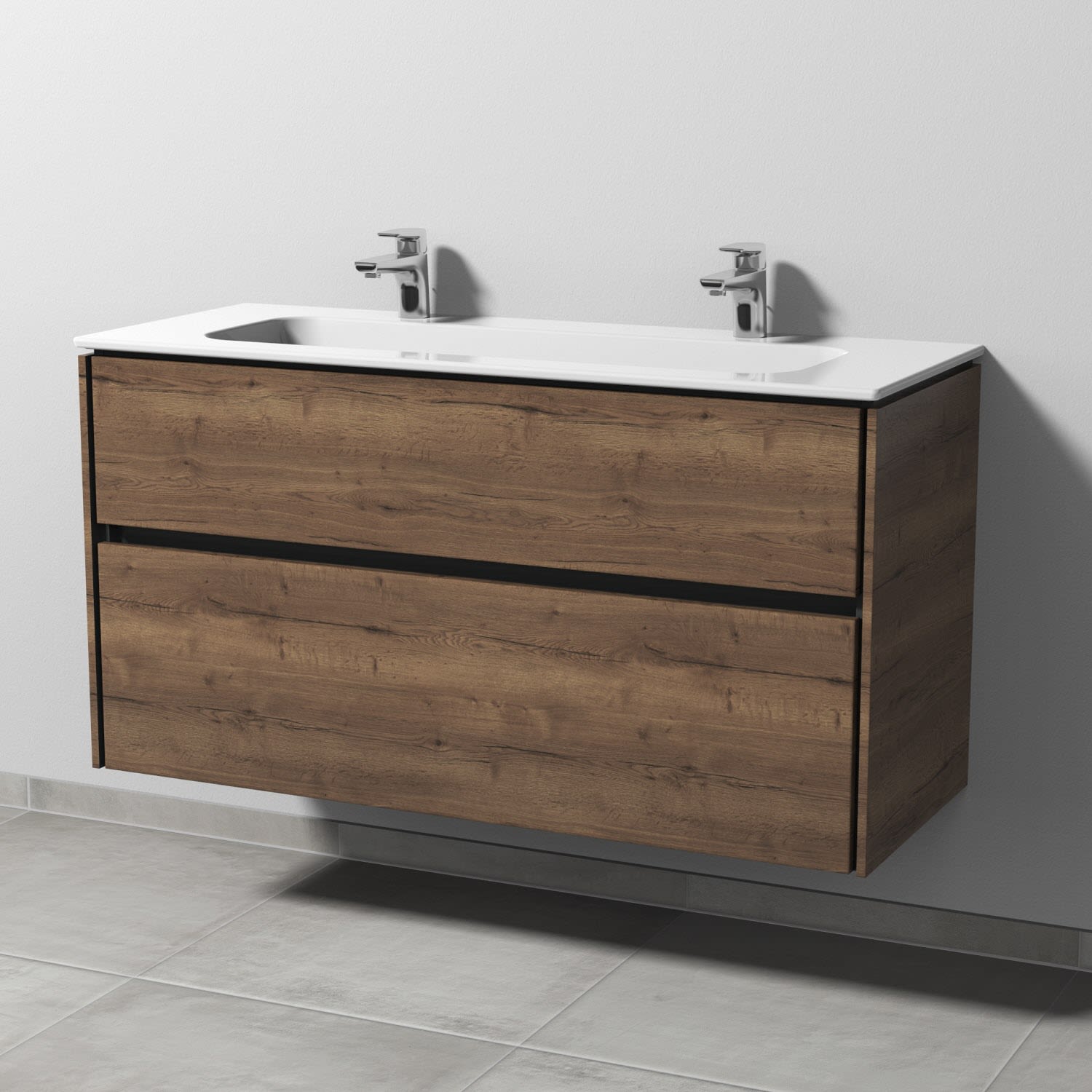 Sanipa Twiga Keramik-Doppelwaschtisch Design 120 cm mit Unterschrank, 2 Auszüge