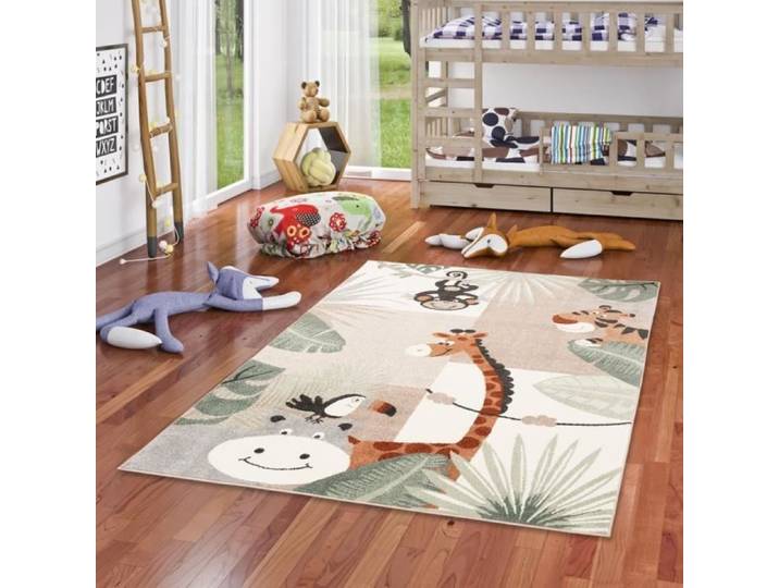Tapis pour enfants - Softstar Kids - Monde des animaux - Vert menthe beige - 140x200 cm - Synthétique