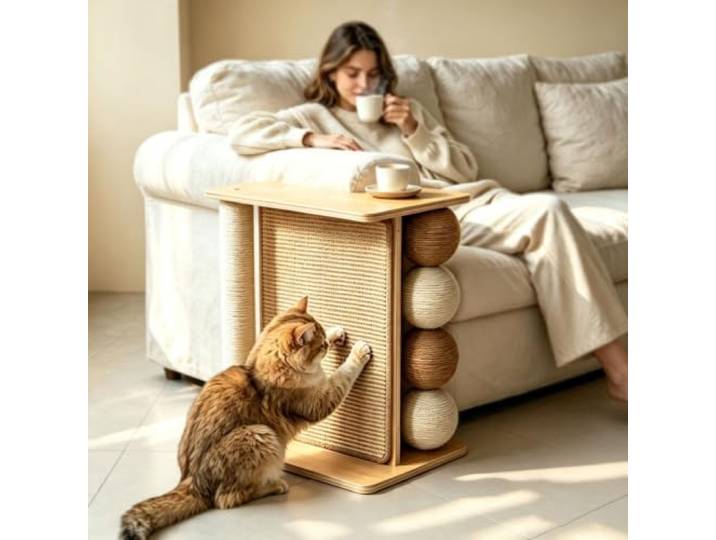 Kratzbaum Beistelltisch für Sofa Kratzbaum für die Sofaecke Beistelltisch Links und Rechts Kratz-Beistelltisch für das Sofa mit Sisalstange / Ball, Katzensicherer Möbelschutz