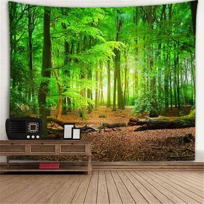 Inspire Essentials Forest Window Illusion Wall Tapestry Scenic Nature Wall Hanging Decor 19 230x150cm