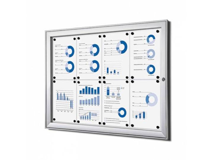 net-xpress Schaukasten 8x A4, B1 Norm Brandschutz, schwer entflammbar, Silber, Modern