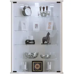 VCM Glasvitrine hängend   Vitrine Glas mit ESG-Sicherheitsglas   Maße ca.  H. 91 x B. 67 x T. 23 cm (ohne Füße)    Hängevitrine Glas   Modern und platzsparend   Glas Vitrinenschrank - Vecko