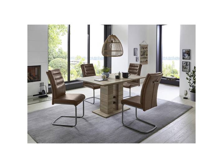 P & B Tischgruppe, Schlamm, Sonoma Eiche, Metall, Holzoptik, länglich, Rundrohr, C-Form, 140 - 220x76x90 cm, erweiterbar, Esszimmer, Tische, Esstische