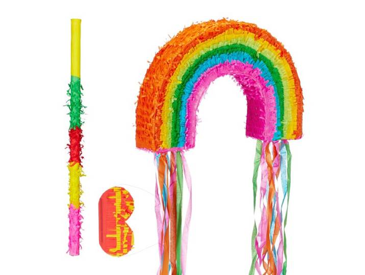 Relaxdays 3-teiliges Pinata Set mit Regenbogen