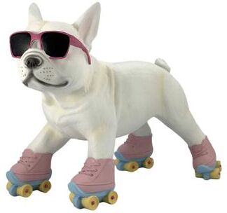 Galt International "White Rollerskate French Bulldog Garden Statue 18"" L"