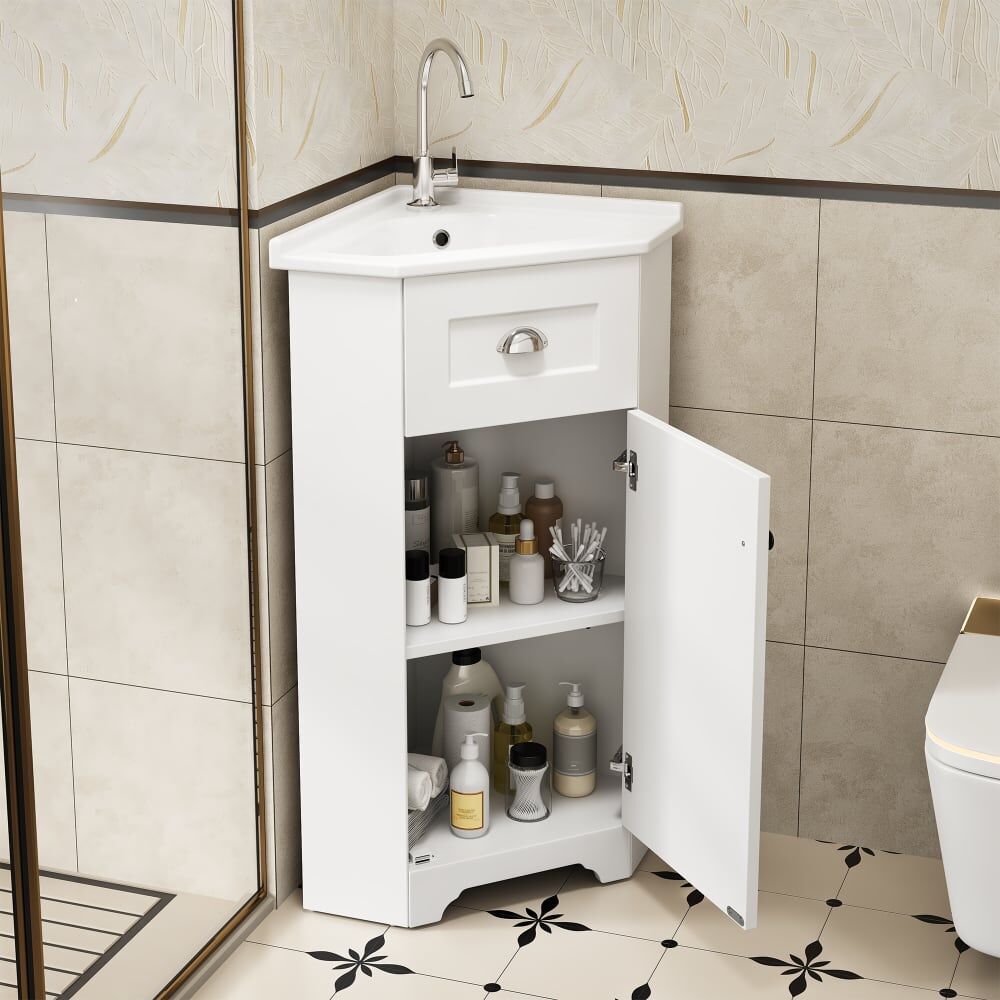 REDOM Lavabo en céramique avec meuble sous-vasque blanc Blanc 59x91x43cm