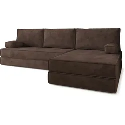 ECKSOFA ANKO modulares Boneless Sofa mit Schlaffunktion Braun Cordstoff