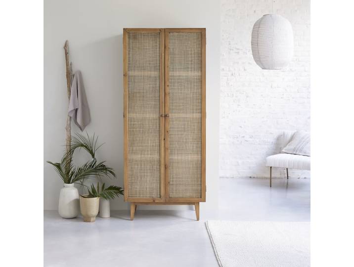 Schrank aus Pinie und Rattangeflecht - Natur - Pine