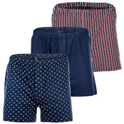 YOURBASICS Herren Jersey-Boxershorts, 3er Pack - Cotton, Eingriff mit Knopf, Muster, Multipack BlauMix / XL