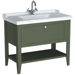 VitrA Valarte Waschtisch-Möbel-Set 65816 99,5x53x88cm, 1 Vollauszug, Korpus Vintage grün/Waschtisch weiß hochglanz