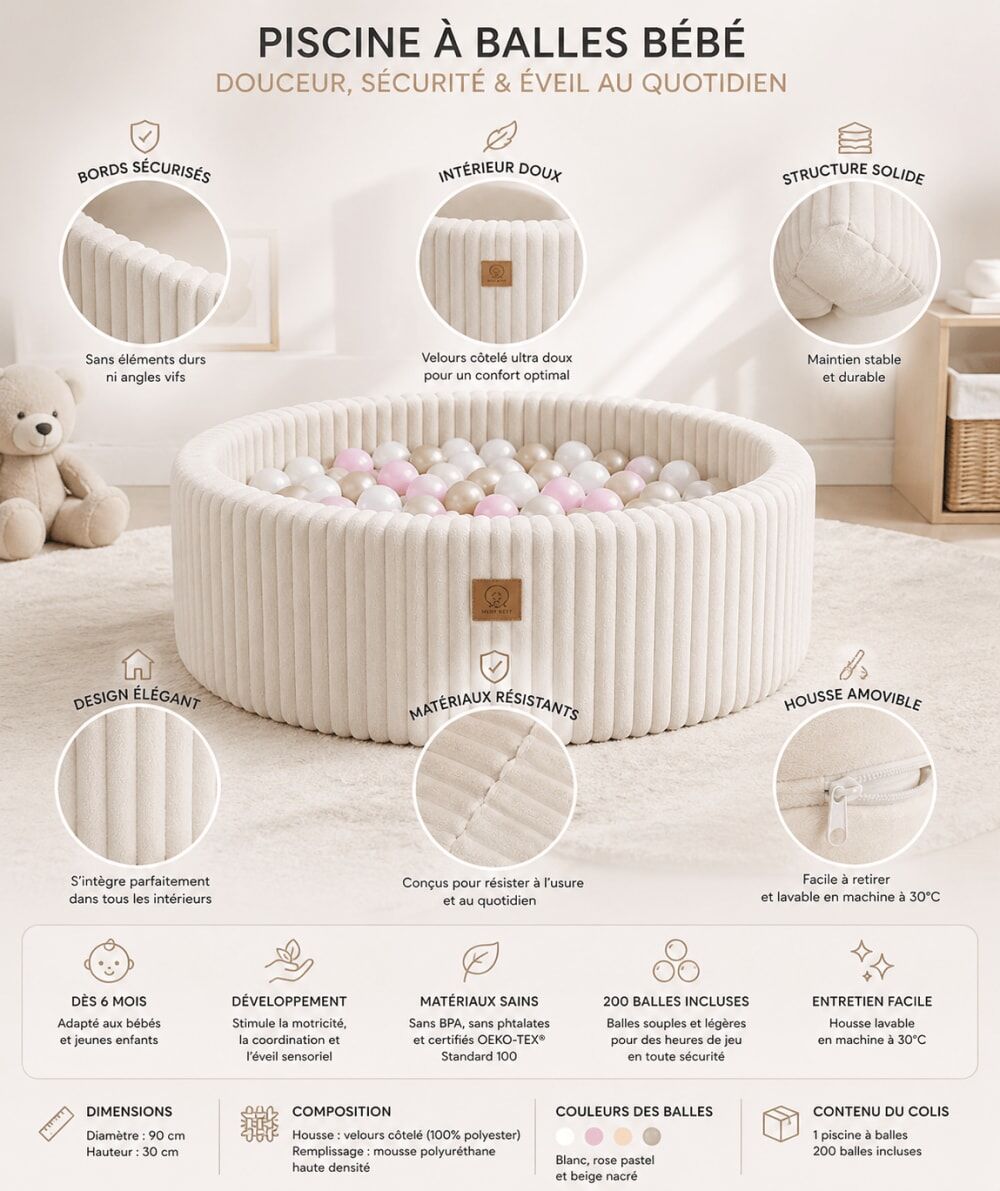 MeowBaby Piscine à balles bébé sans balles Blanc 90x30x90cm