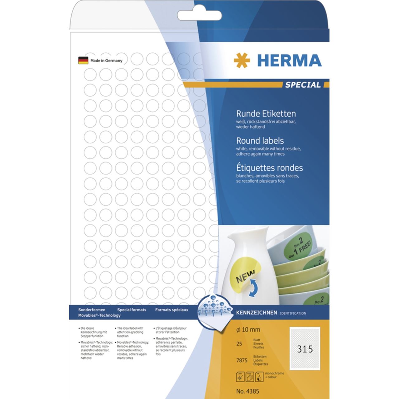 Herma 4385 rund Universal-Etiketten 1x1 cm (25 Blatt (7875 Etiketten))