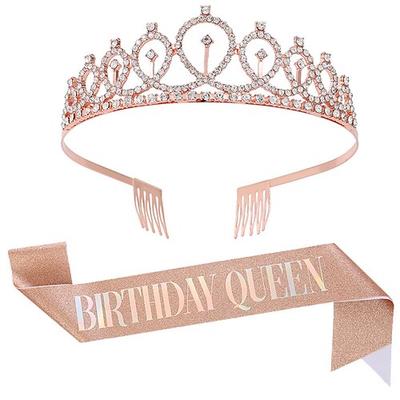 1 stück geburtstagskrone schultergurt set gold rosa gürtel geburtstagsmädchen königin gürtel etikette gürtel partybedarf