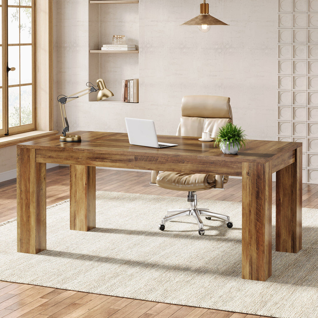 Blue Elephant 160Cm W Rectangular Executive Desk Brown 74.9cm H X 160cm W X 80cm D