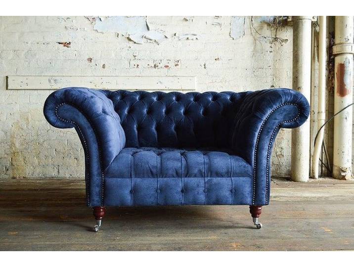 JVmoebel Chesterfield-Sessel Blauer Stoffsessel mit Polsterung und Chesterfield-Design, Made in Europa