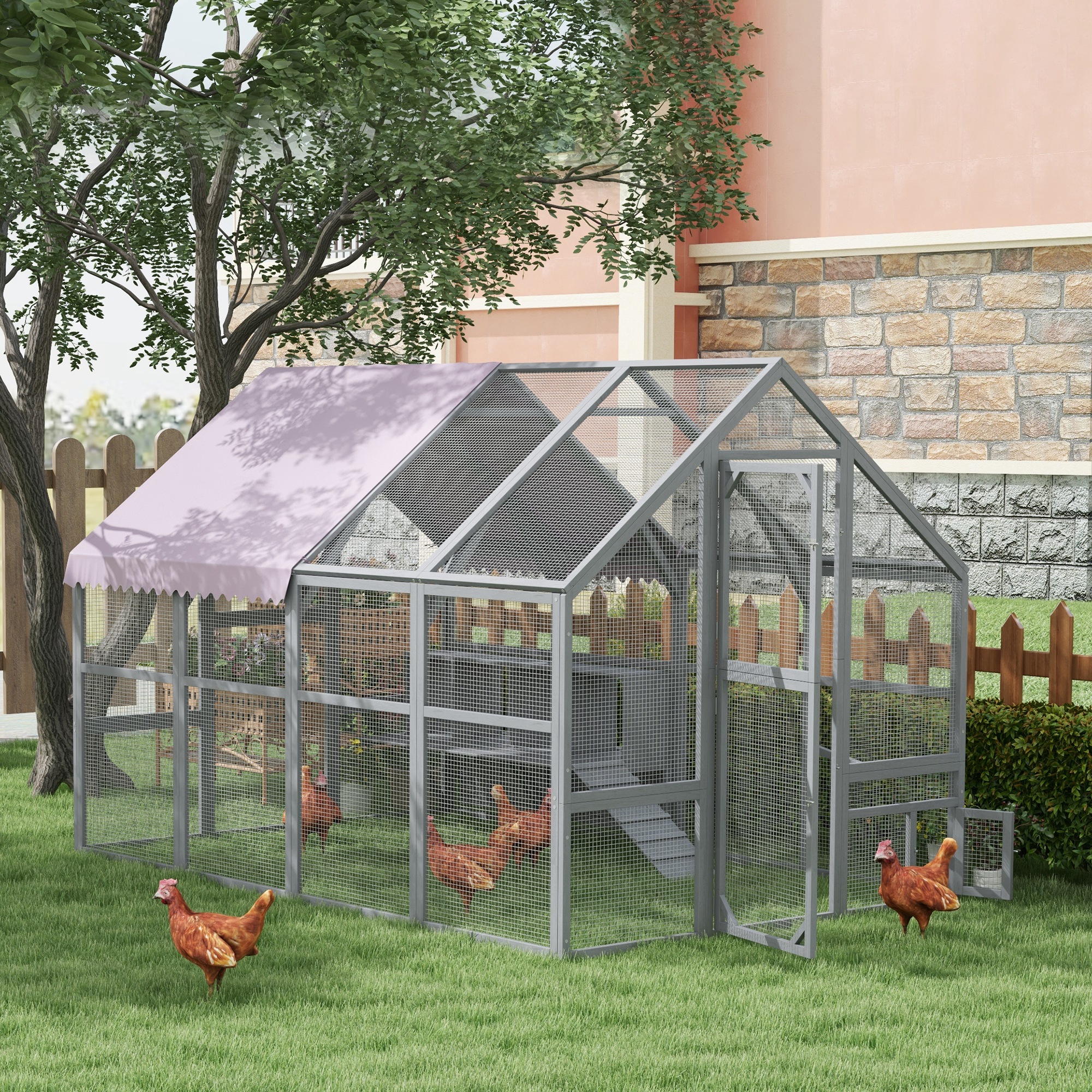 Pawhut Pollaio Hühnerhaus Pollaio, accessibile, resistente alle intemperie, 280 x 185,5 x 188 cm, Grigio   Aosom Italy