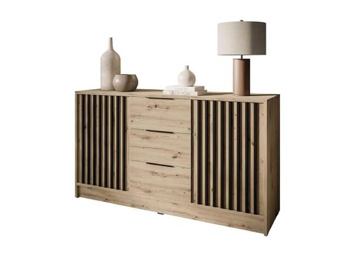 Lookway Kommode NELA 3D Moderne Lamellenkommode Artisan Eiche + Schwarz