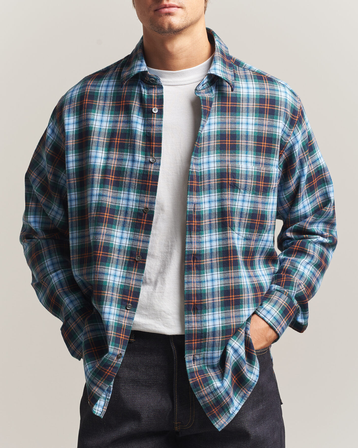Aspesi Flannel Shirt Blue Check men S Flerfarvet