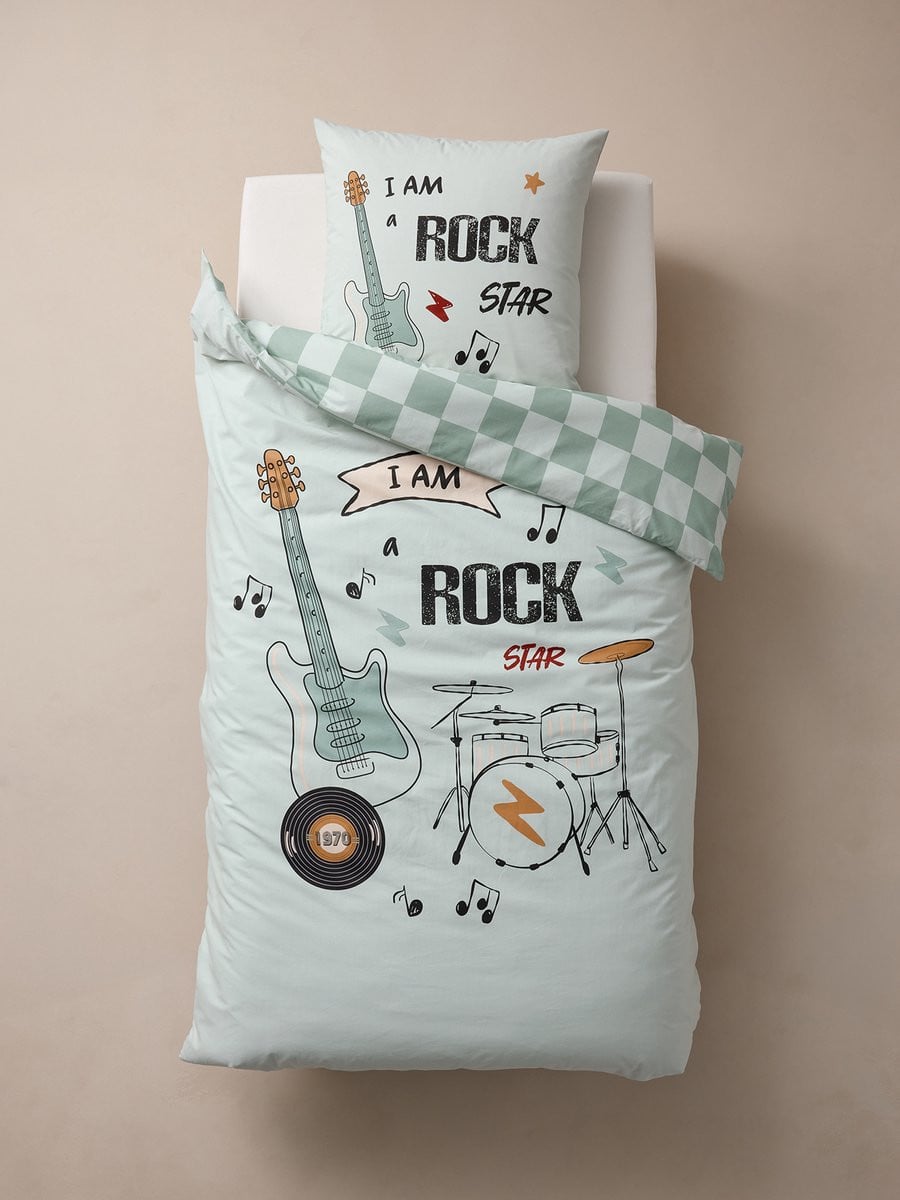 Vertbaudet Bedset Rock Music voor kinderen, dekbedovertrek en kussensloop, 140 x 200 cm