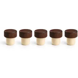 Layba Flaschenstopfen 5er Set, Holzgriff, Ø 19,5 mm, für Standardflaschen (Wein/Getränke), wiederverwendbar – Dunkel
