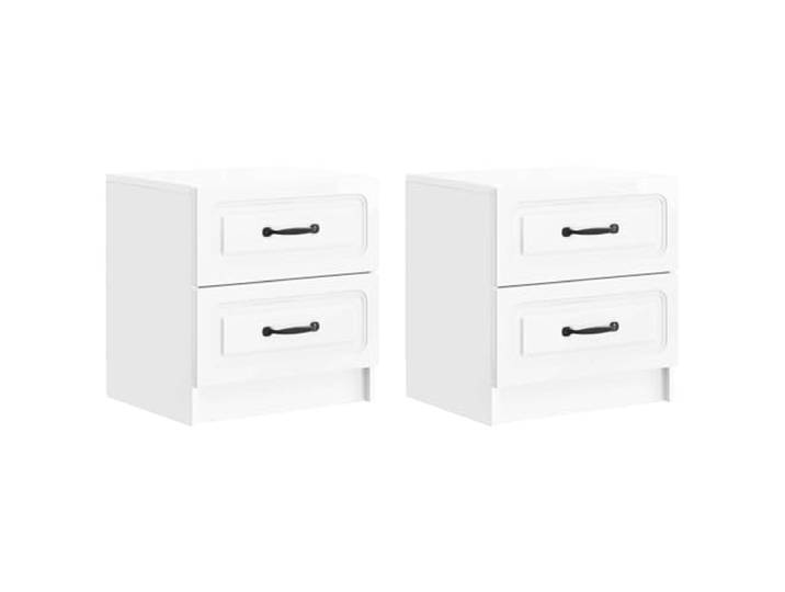 KUPTYERFG 2er Set Nachttisch Hochglanz Weiß mit 4 Schubladen 43 cm Kompakte Beistelltische fürs Schlafzimmer mit dunklen Stangengriffen aus Holzwerkstoff für Bücher und Kleinteile.
