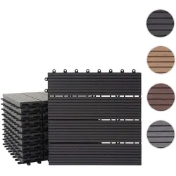 WPC Bodenfliese Rhone, Holzoptik Balkon/Terrasse, 11x je 30x30cm = 1qm ~ Basis, anthrazit linear