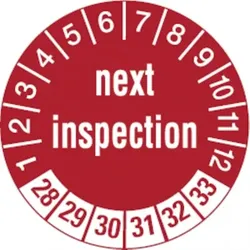 Dreifke® Aufkleber | Prüfetikett next inspection ab 28 rot/weiß - 30 mm Folie selbstklebend, 10 St