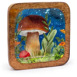 Big Square Trinket Tray 15x15x2.5cm - Mushroom Design Teal