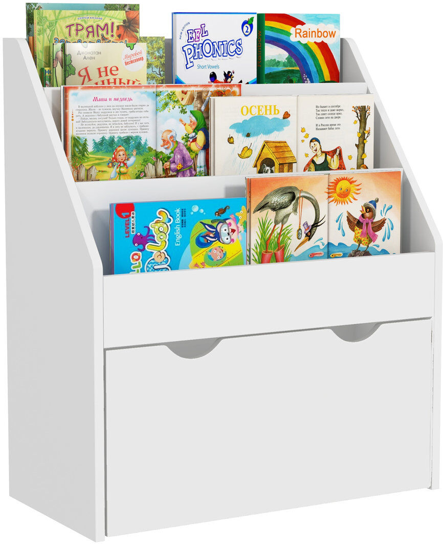 17 Stories AIYAPLAY Kids Bookcase w/ 3 Tier Shelves, Drawer, for Bedroom, Nursery, White White 451.61cm H X 403.22cm W X 193.55cm D