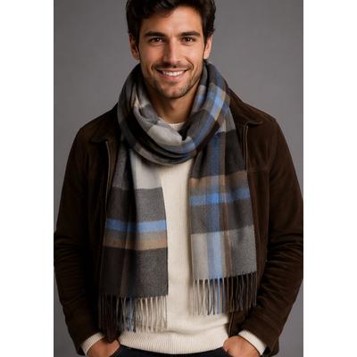 Modeschal MAN'S WORLD, Herren, grau (anthrazit, hellbrau, hellblau), Web, Kunstfaser, gemustert, kariert, Modetücher, für Herren, aus gewebter Kunstfaser, kariert und gemustert