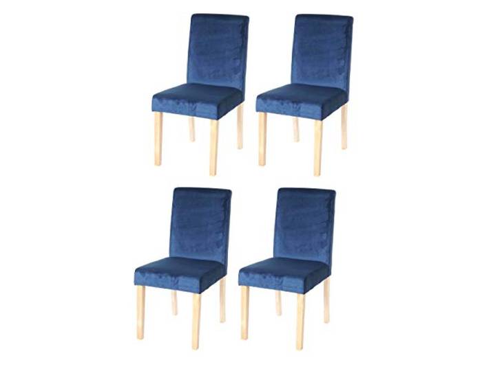 Mendler 4er-Set Esszimmerstuhl Littau Samt - Petrol-blau, helle Beine