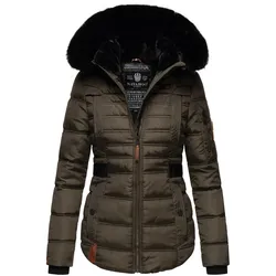 NAVAHOO Damen edler Winterjacke Kurzmantel mit abnehmbarem Kunstfellkragen Melikaa
