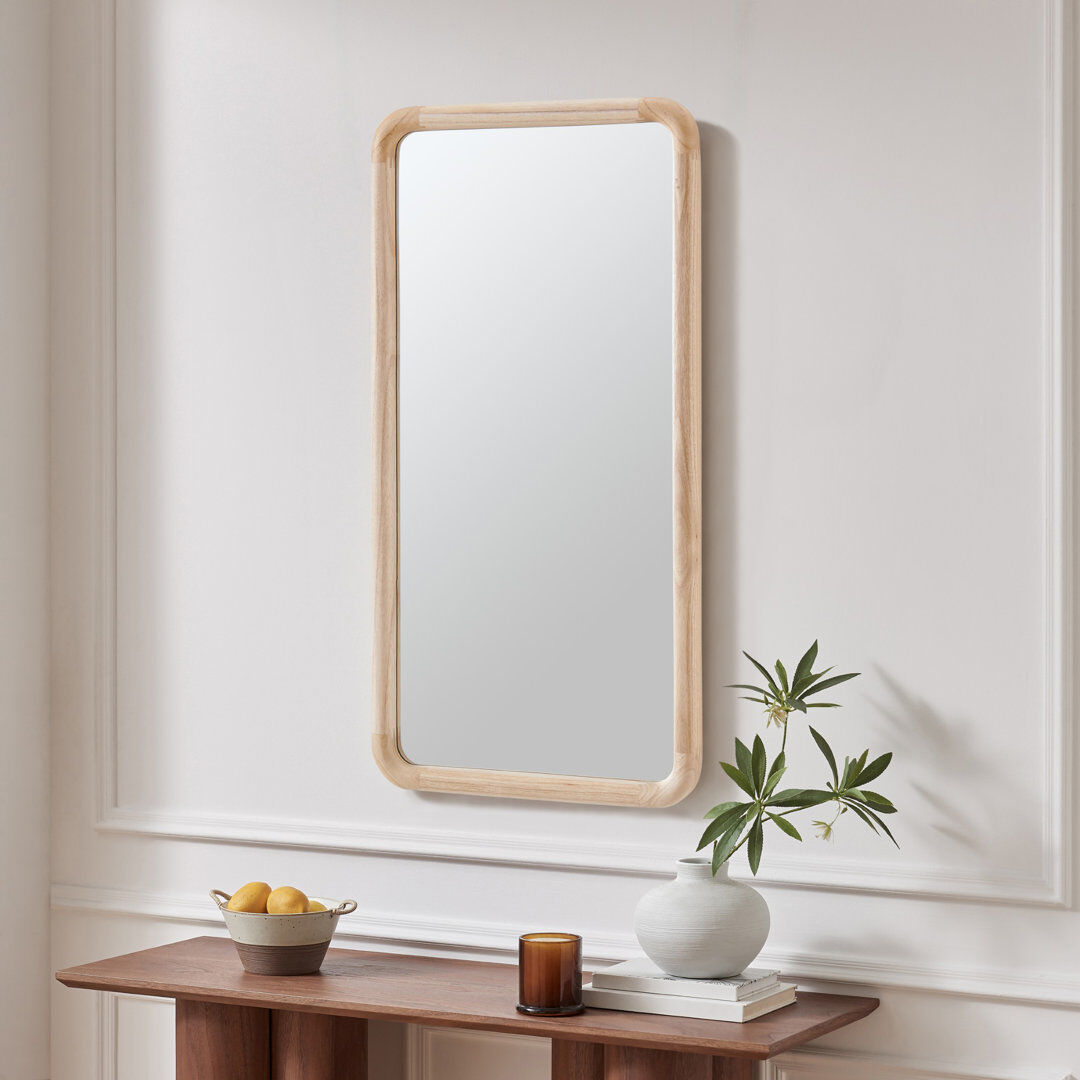 Ebern Designs Rowella Solid Wood Hallway Wall Rectangle Mirror - Simple Mid Century Design Oak 80cm x 40cm