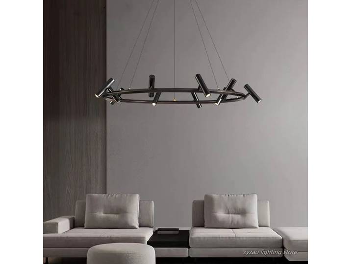 Anneau minimaliste Led lustres noir métal réglable Spot lampe salon Suspension lumière salle à manger cuisine salon lampe